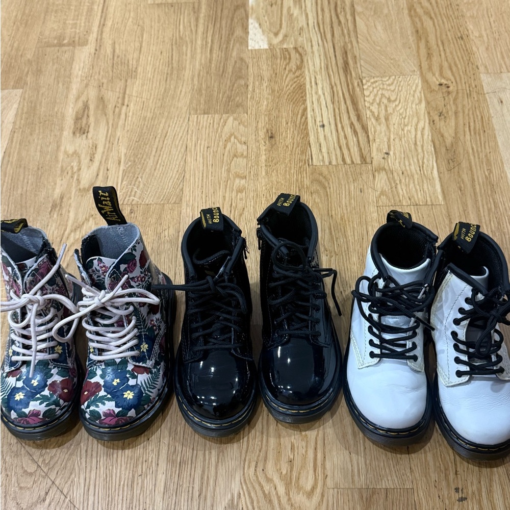Dr. Martens Kids Boots - Floral, Black, and White